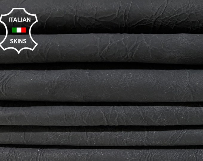 CHARCOAL ANTHRACITE BLACK Crinkle Matte Thick Italian Goatskin Goat leather pack 3 hides skins total 20sqf 1.1mm #B8867