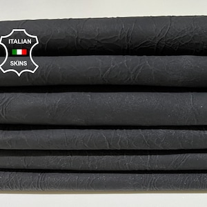 CHARCOAL ANTHRACITE BLACK Crinkle Matte Thick Italian Goatskin Goat leather pack 3 hides skins total 20sqf 1.1mm #B8867