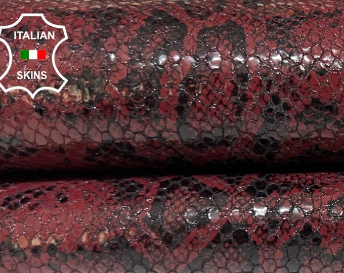 WINE BORDEAUX SHINY Snake Print On Thick Italian Goatskin Goat Leather hide hides skin skins 3+sqf 1.1mm #B5653