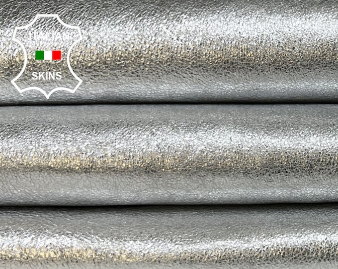 METALLIC SILVER CRISPY Crinkled Italian Goatskin Goat Leather hide hides skin skins 6+sqf 0.8mm #B4309