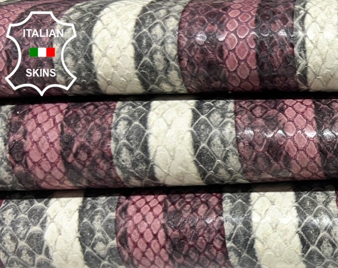 GRAY & PINK SNAKE Print On White Italian Calfskin Calf Cow Leather hide hides skin skins 8sqf 0.9mm #B4587