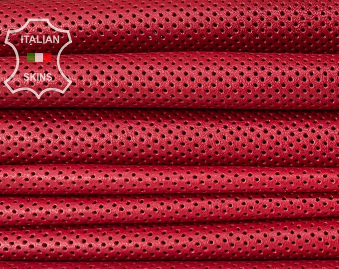 WINE RED PINHOLES Perforated Thin soft Italian Lambskin Lamb Sheep Leather pack 6 hides skins total 40+sqf 0.6mm #B8173