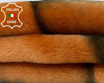 ORANGE Distressed On OLIVE GREEN Suede Soft sheepskin shearling fur hairy sheep Italian leather hide hides skin skins 4+sqf #B3513