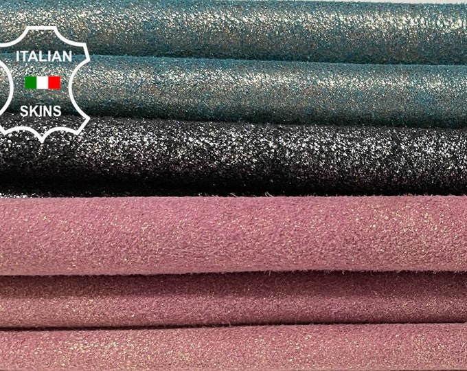 Pack 3 Colors Suede WINE,SILVER,TEAL Distressed Vintage Look Thin Soft Italian Lambskin Sheep Leather hide 3 skins total 9sqf 0.6mm #B1010