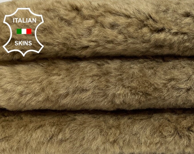 CAMEL BROWN On Vintage BROWN Soft sheepskin shearling fur hairy sheep Italian leather hides hide skin skins 18"x26"  #B657