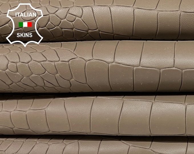 CAFFE LATTE BEIGE Crocodile Textured Embossed Print On Vegetable Tan Thick Italian Lamb Sheep Leather pack 2 hides total 16sqf 1.3mm #B8789