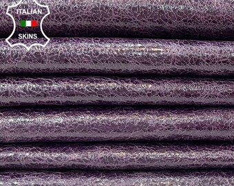 PURPLE CRACKED Vintage Look Shiny Thin Soft Italian Goatskin Goat leather pack 2 hides skins total 11sqf 0.5mm #C57
