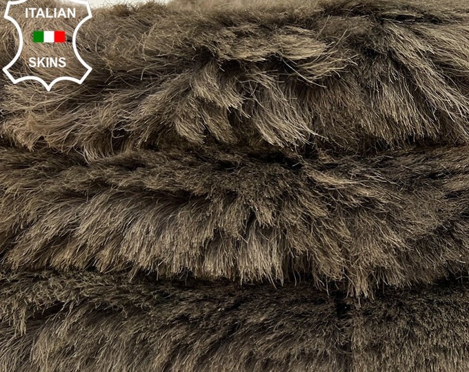 OLIVE KHAKI DISTRESSED Taupe Hair On Soft sheepskin shearling fur hairy sheep Italian leather hide hides skin skins 16"x28"  #B8623