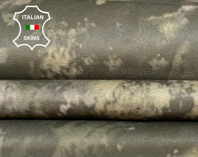 KHAKI OLIVE GREEN Distressed soft Italian Lambskin Lamb sheep leather skin skins hide hides 7sqf 0.6mm #A9322