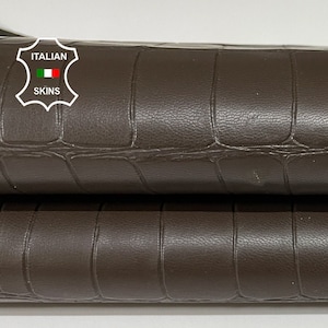 BROWN CROCODILE EMBOSSED textured on thin strong Italian Goatskin Goat leather hide hides skin skins 5sqf 0.5mm #A8786
