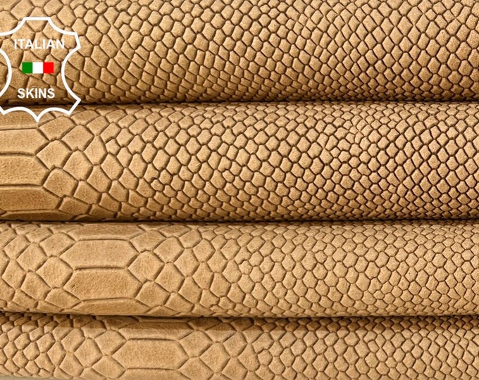 NATURAL SAND TAN Snake Textured Embossed Print On Vegetable Tan Soft Italian Lambskin Lamb Sheep Leather hide hides skins 9sqf 1.0mm #B8821