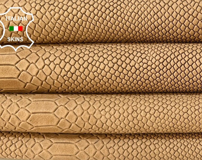 NATURAL SAND TAN Snake Textured Embossed Print On Vegetable Tan Soft Italian Lambskin Lamb Sheep Leather hide hides skins 9sqf 1.0mm #B8821