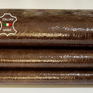 PATENT BROWN CRINKLED Shiny Italian Goatskin Goat Leather hide hides skin skins 5+sqf 0.9mm #B5706