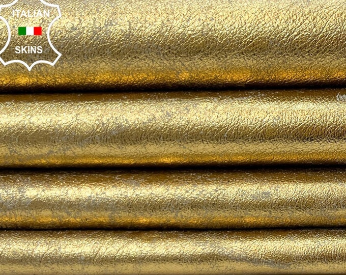 METALLIC GOLD Vintage Look Distressed Thin Soft Italian Lambskin Lamb Sheep leather hide hides skin skins 6sqf 0.5mm #C108