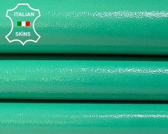 MINT GREEN PATENT Shiny Crinkled Soft Italian Calfskin Calf Cow Leather hides hide skin skins 6-8sqf 0.9mm #B2560