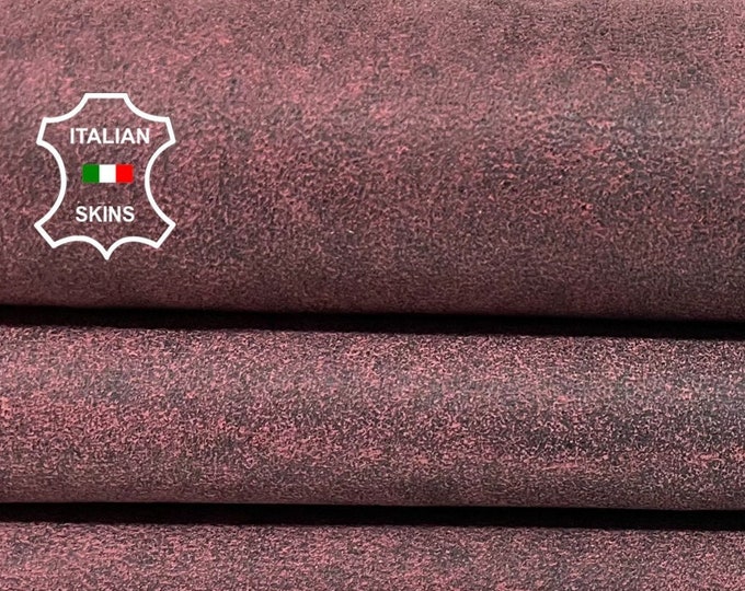ROSE RED ANTIQUED Stonewash Vintage Look soft Italian Lambskin Lamb Sheep leather hide hides skin skins 7sqf 0.8mm #A9616