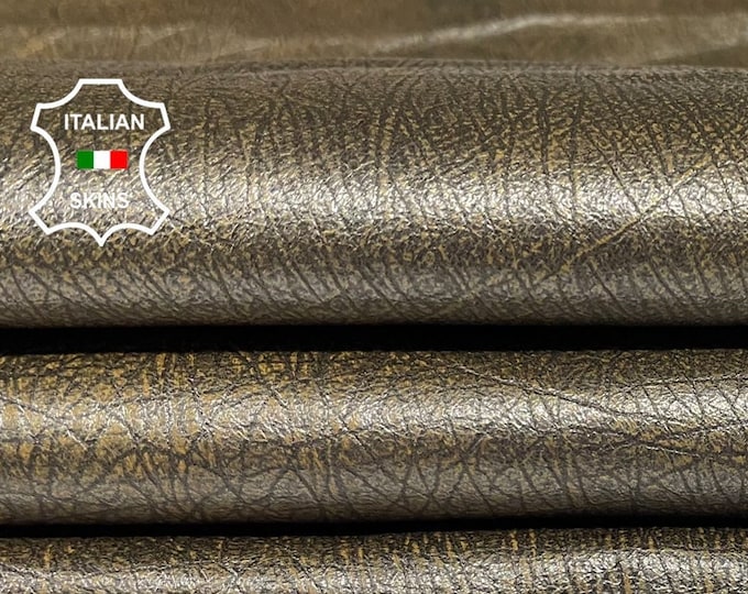 KHAKI OLIVE PEARLIZED Textured Antiqued Vintage Look soft Italian Lambskin Lamb Sheep leather hide hides skin skins 6+sqf 0.5mm #A9609