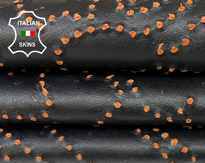 TAN TEXTURE EMBOSSED On Black soft Italian lambskin lamb sheep leather hide hides skin skins 5+sqf 0.5mm #A9670