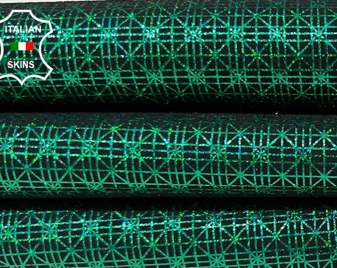 METALLIC EMERALD GREEN Eye Attraction Print On Thick Soft Italian Goatskin Goat Leather hide hides skin skins 3+sqf 1.1mm #B9107