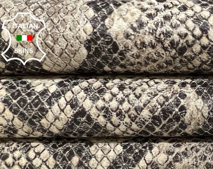 GRAY VIPER SNAKE Textured Print On Ivory soft Italian Goatskin Goat Leather hide hides skin skins 6sqf 0.9mm #B5492