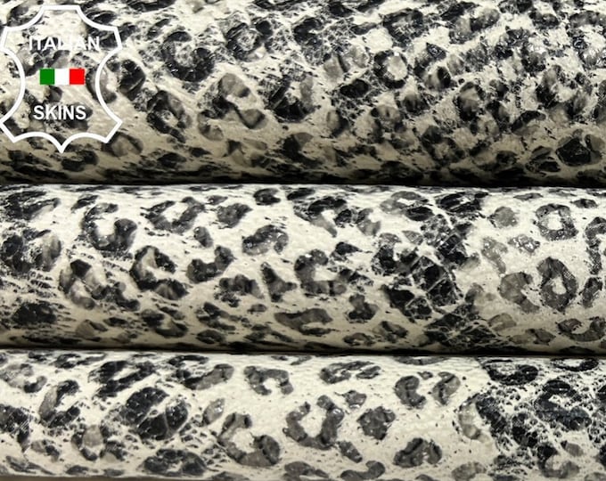 LEOPARD & SNAKE PRINT On Off White Thick Soft Italian Lambskin Lamb Sheep Leather hide hides skin skins 6sqf 1.1mm #B5714