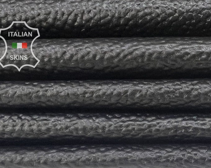 BLACK PEBBLE GRAINY Thin Soft Italian Lambskin Lamb Sheep Leather pack 2 hides skins total 15sqf 0.5mm #B7678