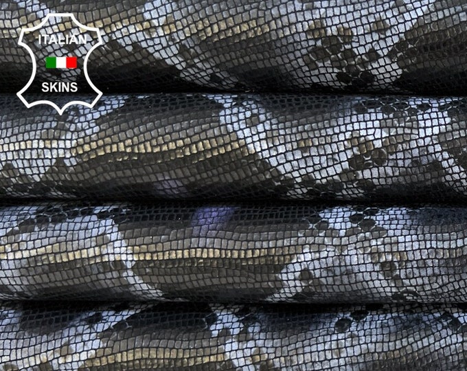 BLACK,PURPLE,GREY Python Snake Print On Soft Italian Goatskin Goat Leather pack 2 hides skins total 7sqf 0.8mm #B9142