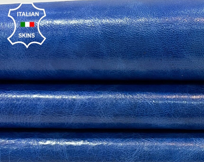 ROYAL BLUE WAXY Shiny Vintage Look Soft Italian Lambskin Lamb Sheep Leather hide hides skin skins 6sqf 0.8mm #B9862