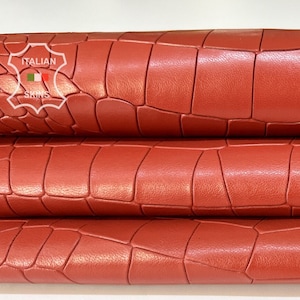 WASHED BRIC CROCODILE Textured Embossed Print On Thick Italian Goatskin Goat leather hide hides skin skins 8+sqf 1.3mm #B8071