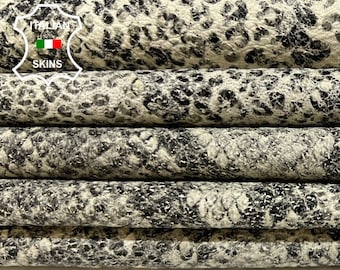 Delivered Duty Paid-GRAY PYTHON PRINT On Off White Vintage Look Soft Lamb Sheep Leather pack 2 skins total 10sqf 0.9mm #B5712