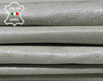 Delivered Duty Paid-GREY DISTRESSED Metallic SILVER pearlised light grey vintage look soft Lamb leather 3 skins total 15sqf 0.7mm #A8827