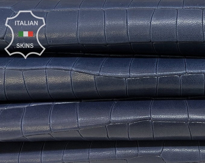 DARK BLUE CROCODILE Textured Embossed Print on vegetable tan Antiqued Thick Italian Lambskin leather pack 2 hides total 16+sqf 1.2mm #B7923