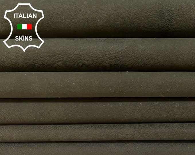 OLIVE GREEN NUBUCK Soft Italian Lambskin Lamb Sheep Leather pack 2 hides skins total 10+sqf 0.7mm #B4005