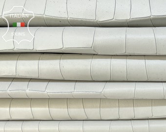 Delivered Duty Paid-ICE GRAY Off WHITE Crocodile Textured Embossed Print on Italian leather pack 2 skins total 16+sqf 0.8mm #B8197