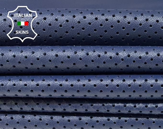 NAVY BLUE PINHOLES Perforated Soft Italian Lambskin Lamb Sheep Leather hides pack 5 skins total 30sqf 0.8mm #B382