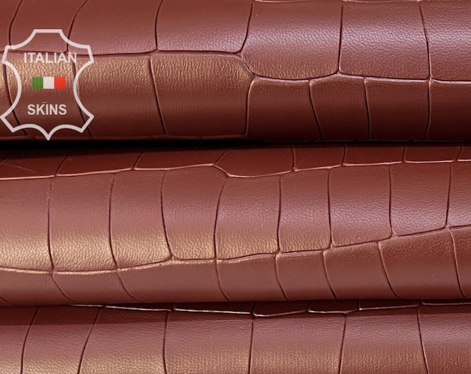 REDDISH BROWN CROCODILE Textured Embossed Print on Thick Italian Lambskin leather hide hides skin skins 8+sqf 1.2mm #B8203