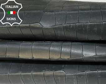 ANTHRACITE BLACK CROCODILE Textured Embossed Print On Vegetable Tan calf Cow Leather skin 7-8sqf 1.0mm #B5671