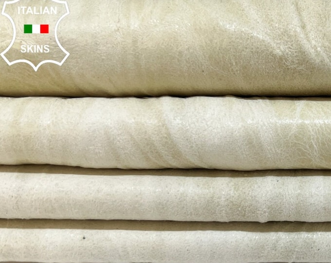 IVORY WRINKLED Vegetable Tan Vintage Look Soft Italian Lambskin Lamb Sheep leather pack 3 hides skins total 15+sqf 0.8mm #B5111