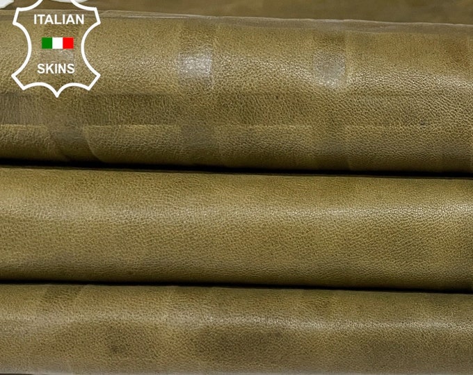 OLIVE GREEN TEXTURED vintage look vegetable tan Italian Lambskin Lamb Sheep leather skin hide hides skins 9sqf 1.0mm #A9077