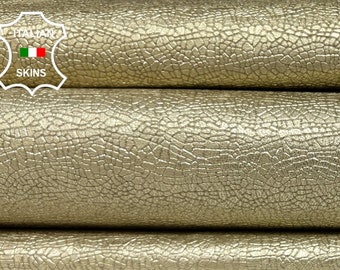 METALLIC LIGHT GOLD Textured Print Embossed Italian Goatskin Goat Leather hide hides skin skins 6sqf 1.0mm #B5357