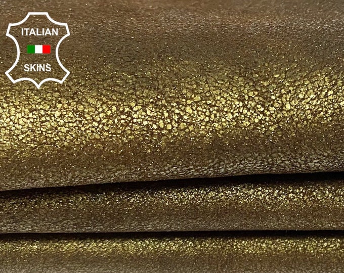 METALLIC BRONZE CRACKLED Vintage Look thick soft Italian Goatskin Goat leather hide hides skin skins 6sqf 1.4mm #A9788