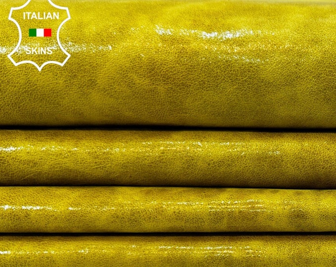 LIME PISTACHIO GREEN Vintage Look Semi Gloss Vegetable Tan Thin Soft Lambskin Lamb Sheep Leather pack 2 hides skins total 14sqf 0.6mm #B9848