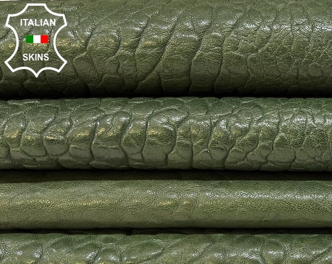 BOTTLE GREEN VINTAGE Look Bubbly Grainy Vegetable Tan Thick Soft Italian Lambskin Lamb Sheep Leather pack 2 hides total 10sqf 2.7mm #B9080