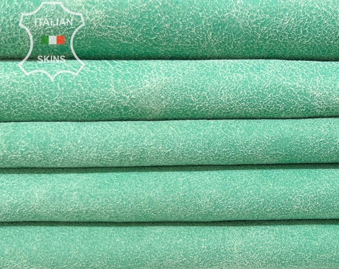 GREEN DISTRESSED Vintage Look Soft Italian Lambskin Lamb Sheep leather pack 2 hides skins total 12sqf 0.7mm #B7792