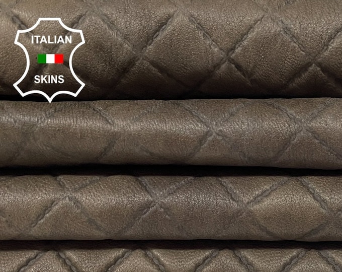 NATURAL BROWN ANTIQUED Stretch Quilted texture Print Italian Lambskin Lamb Sheep Leather hides hide skin skins 7+sqf 0.9mm #B1037