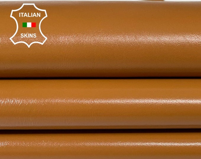 CARAMEL TAN LIGHT Brown Shiny Italian Goatskin Goat leather hide hides skin skins 5+sqf 0.8mm #A9974