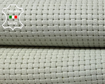 Delivered Duty Paid-UNDYED WOVEN TEXTURED Print Greenish Gray Thick Italian Goatskin Goat Leather skin 6sqf 1.4mm #B2218
