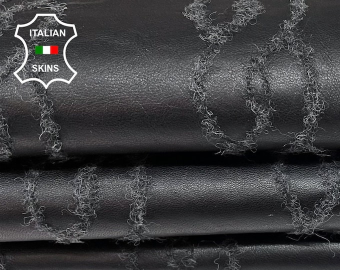 BLACK TEXTURED On WOOL soft Italian lambskin lamb sheep leather hide hides skin skins 5sqf 1.4mm #A9726