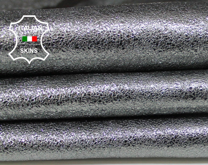 METALLIC ANTIQUE SILVER Steel Pewter crispy Crackle crackled crack Italian Goatskin Goat leather 2 skins total 6+sqf 1.2-1.3mm #A6278