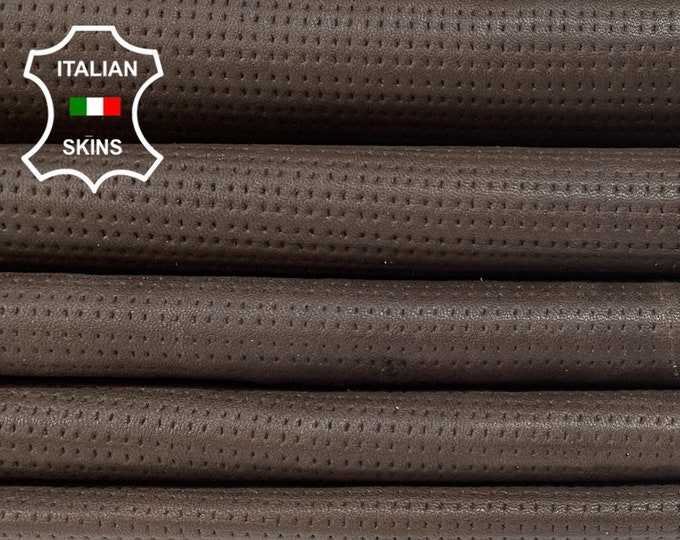 NATURAL DARK BROWN Textured Vegetable Tan Soft Italian Lambskin Lamb Sheep Leather hides pack 2 skins total 14sqf 1.1mm #B724